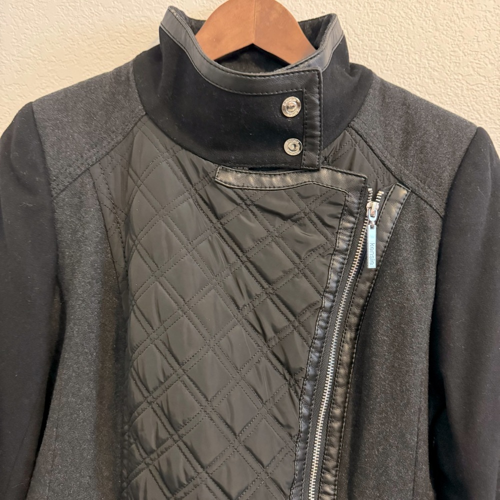 Kensie Women's Wool Blend Full Zip Overcoat Black Faux Leather Accent. S… - Picture 4 of 15